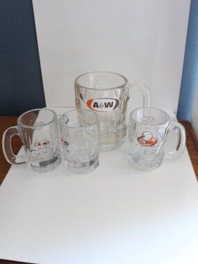Lot of 4 A&W Rootbeer Mugs Glass